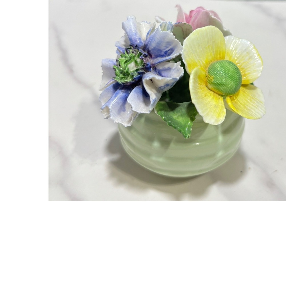 Radnor Bone China Floral Figurine Hand Made Staffordshire England Pink Rose Pot